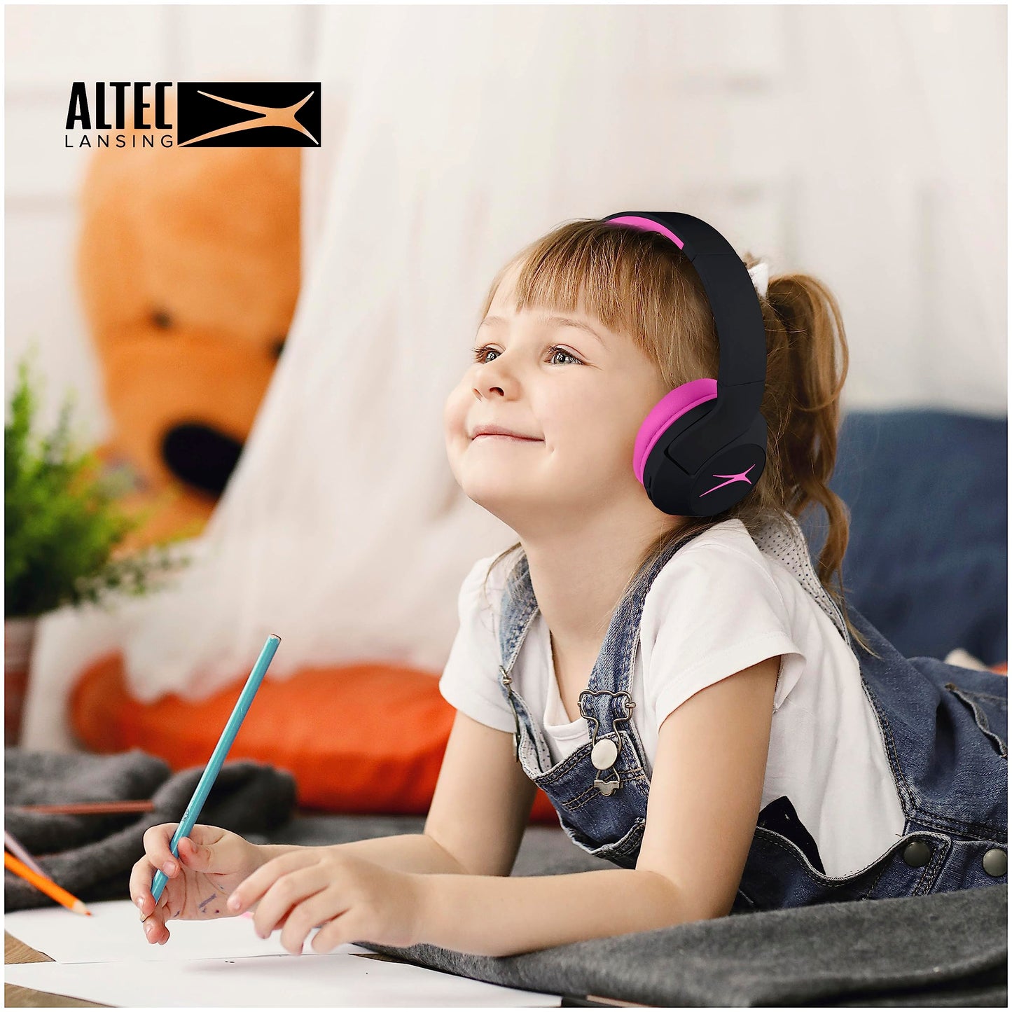 Altec Lansing Kid Safe Noise Cancelling Wireless Headphones 15H Battery, 85dB Volume Limit, Foldable Design Powerful Sound, Active Noise Cancellation