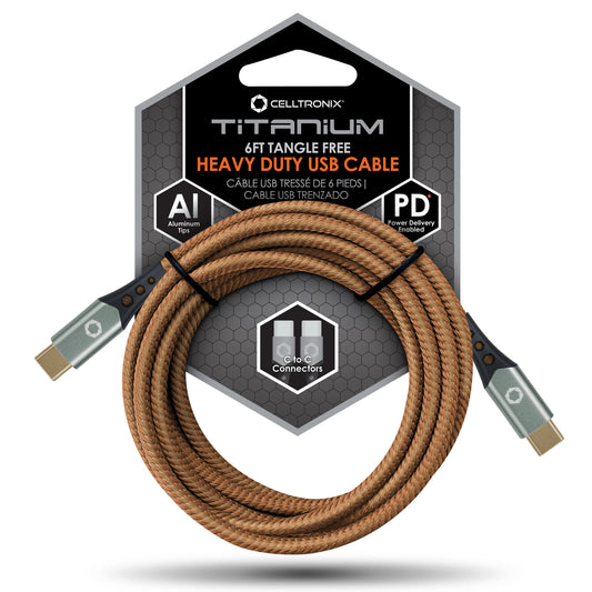 *Celltronix MCX Titanium 6FT Fast Charging Tangle Free Heavy Duty USB Cable with Type-C to Type-C Connectors. Built to Last! Includes Sync+Charge