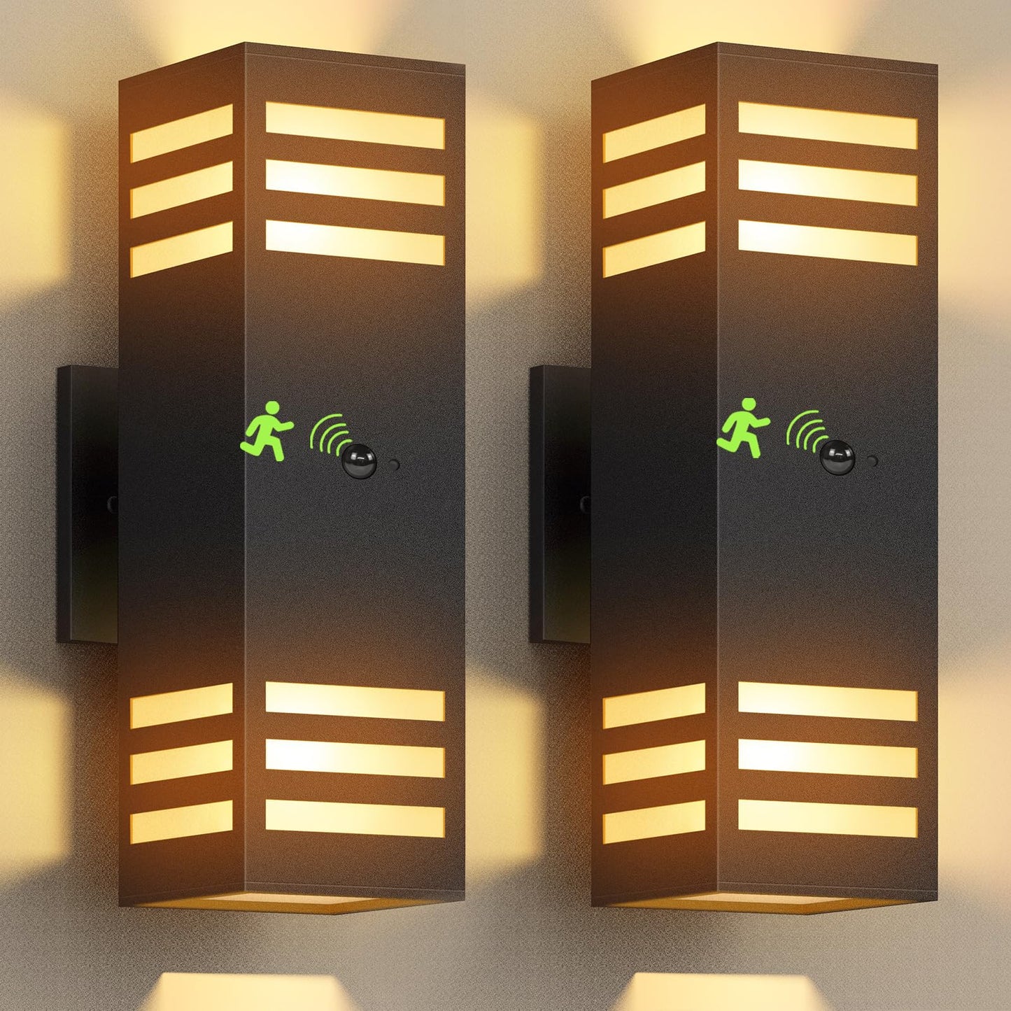 Motion Sensor Outdoor Wall Lights, Dusk to Dawn Exterior Light Fixture with 3 Modes, Waterproof Modern Dimmable Porch Light with Up Down Lighting