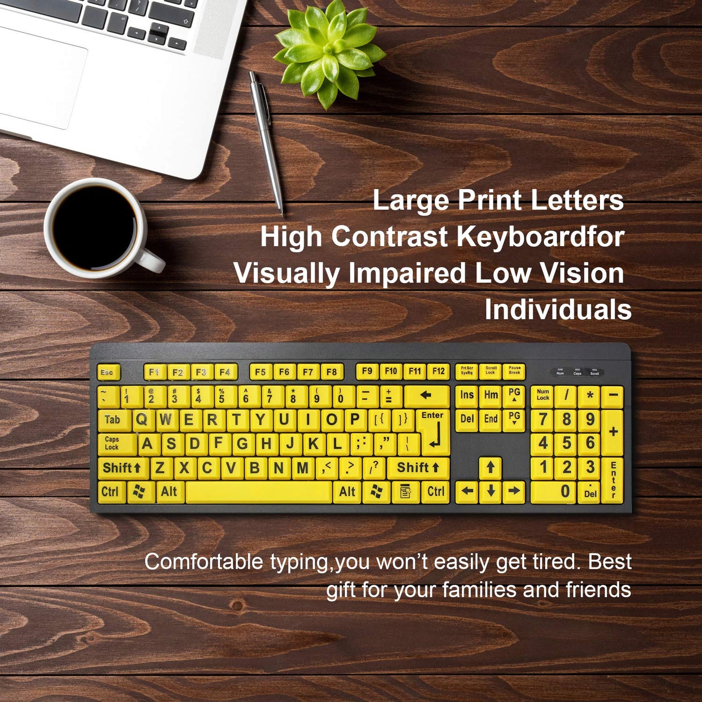 BOOGIIO Large Print Computer Keyboard, Wired USB High Contrast Keyboard with Oversized Print Letters for Visually Impaired Low Vision Individuals