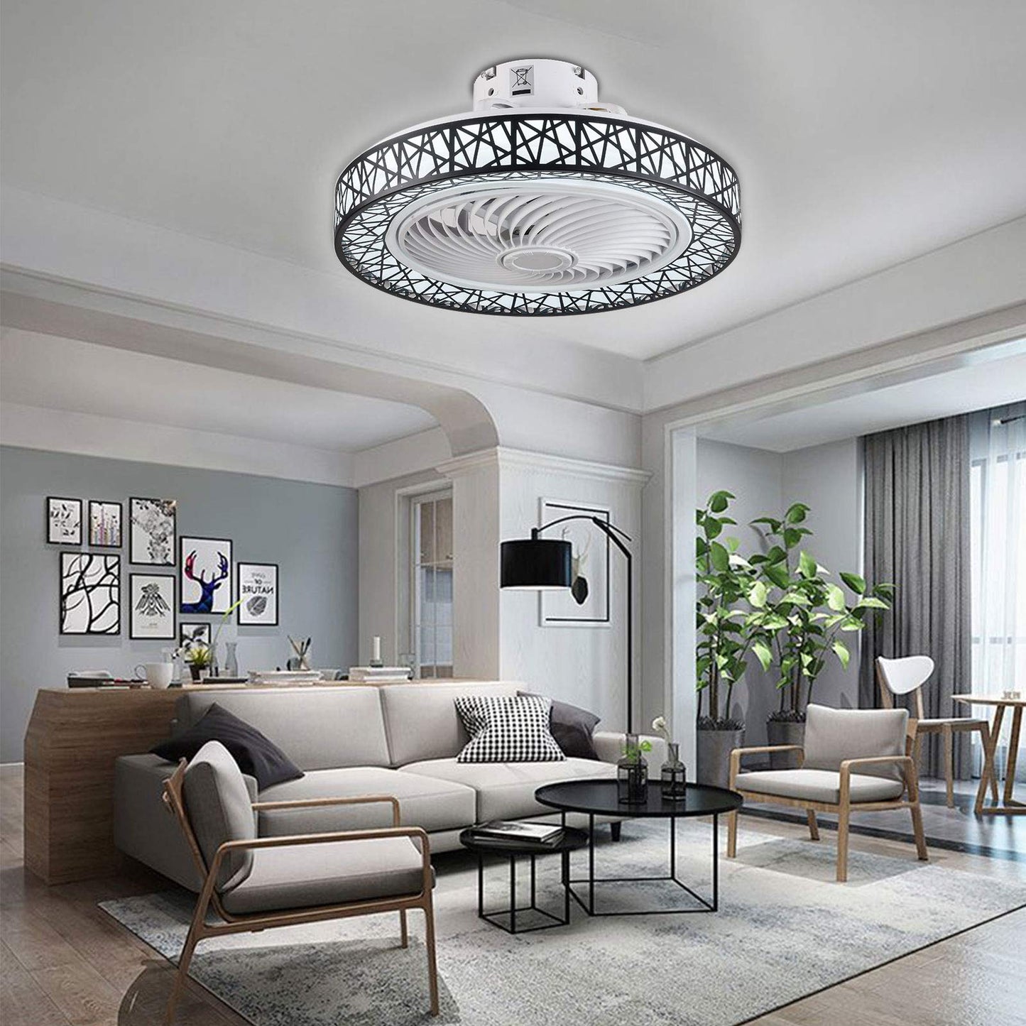 TFCFL Creative Bird-Nest Ceiling Fan Light with Remote Control 3 LED Color Lighting 3-Speeds, 20" Low Profile Flush Mount Acrylic Quiet Chandelier Fan