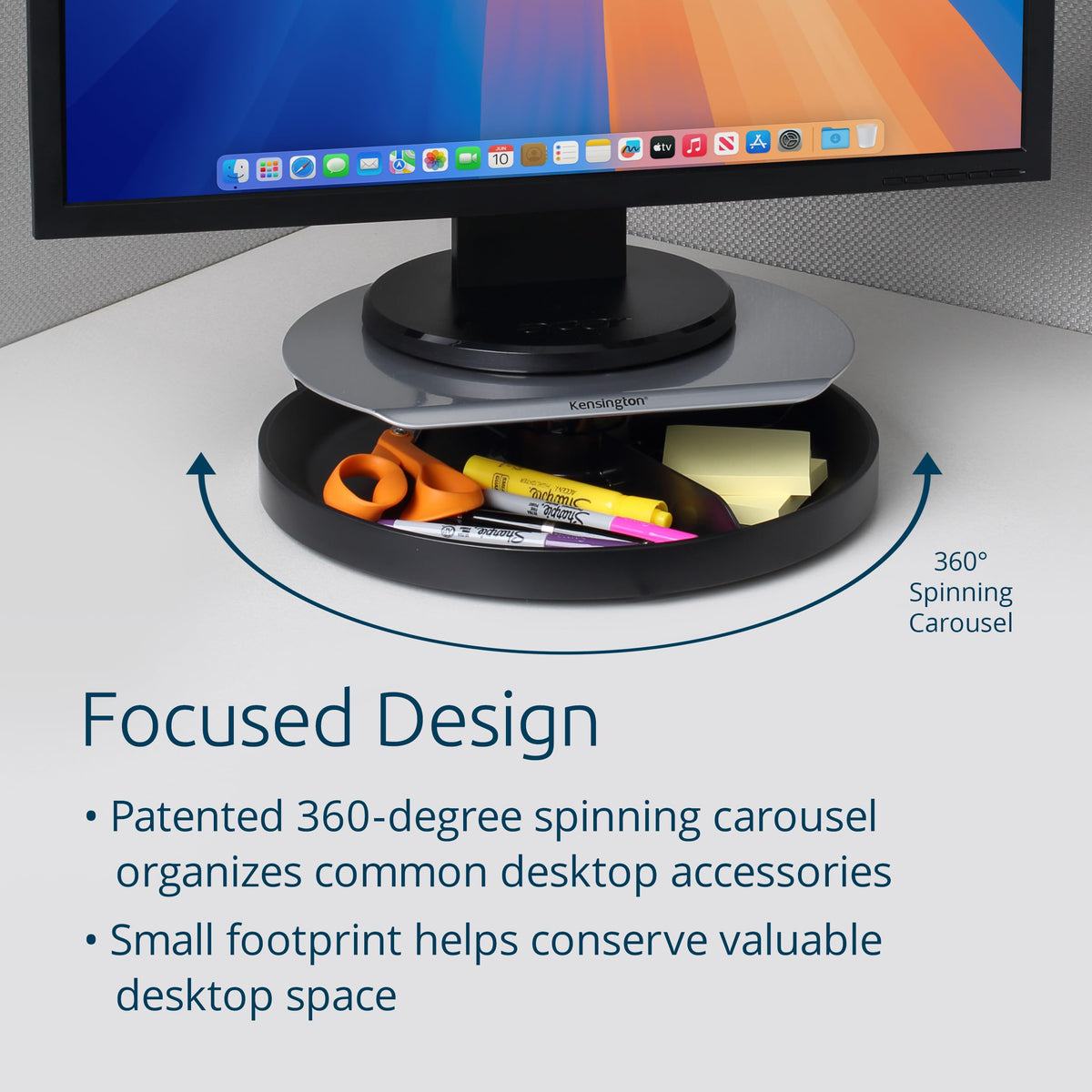 Kensington Spin2 Monitor Stand with SmartFit System, Height Adjustable (K60049USAF),Black