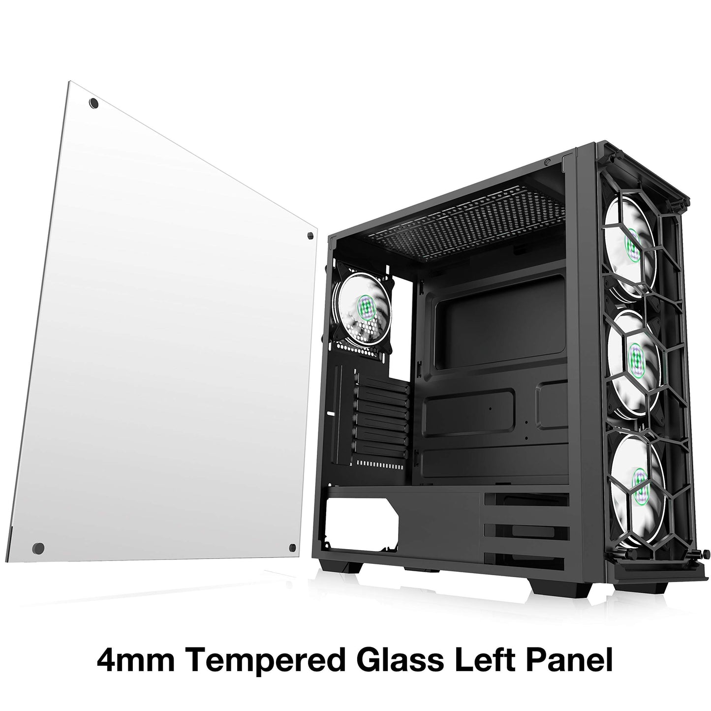 MUSETEX USB 3.0,ATX Mid-Tower Chassis Pre-Installed Voice Remote Control & 2 Translucent Tempered Glass Panels, Decent Cable Management/Airflow Gaming