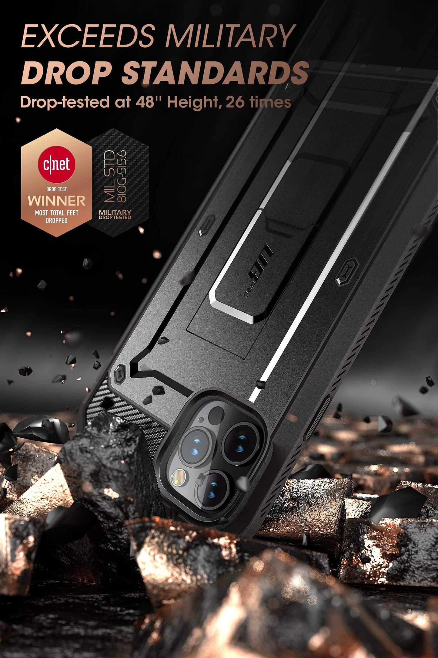SUPCASE for iPhone 13 Pro Max Case with Screen Protector (Unicorn Beetle Pro), [Built-in Stand & Belt Clip] Heavy Duty Full-Body Rugged Kickstand