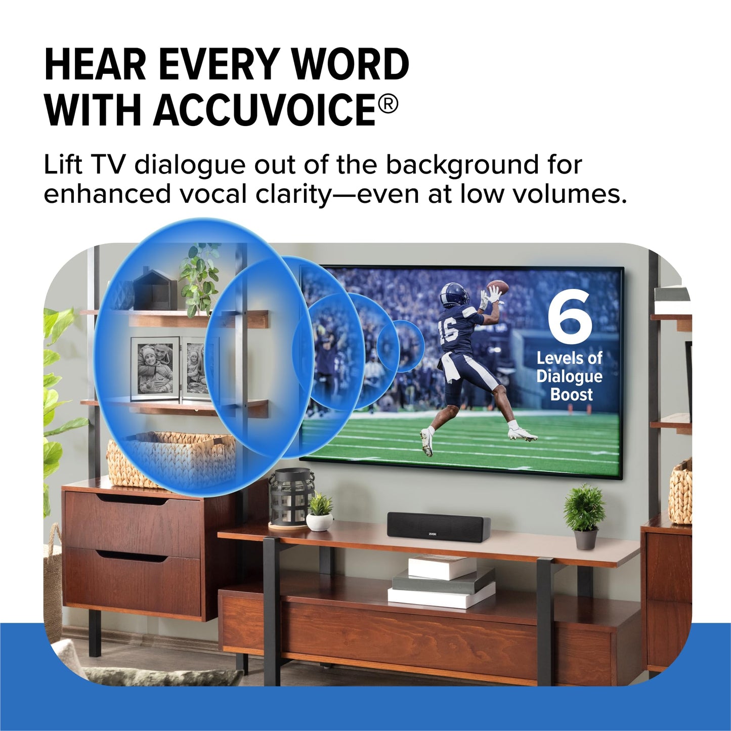 ZVOX AccuVoice AV100 Compact TV Soundbar Speaker with 6 Levels of Voice Boost, Black