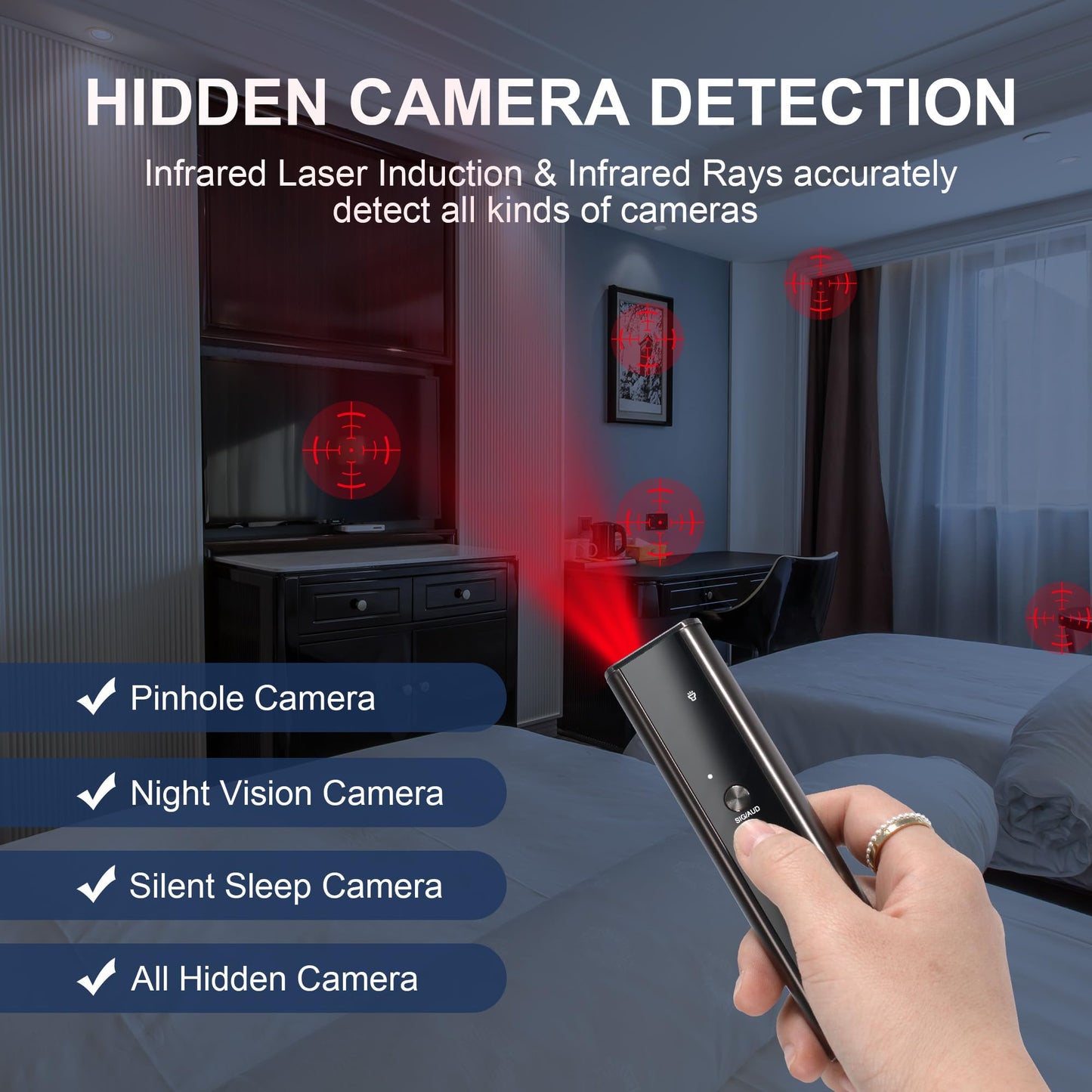 Nisreen 2025 Version Camera Finder Detector-KT-02 Hidden Device Detector with Vibration Sound Alarm & Flashlight, Detecting Spy Camera/GPS