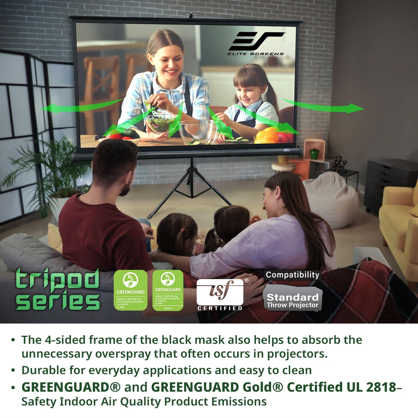 Elite Screens Tripod, 60-Inch 16:9 Portable Projector Screen with Stand- MaxWhite 2, 1.1 Gain, Adjustable Indoor Outdoor Pull Up Projection Screen