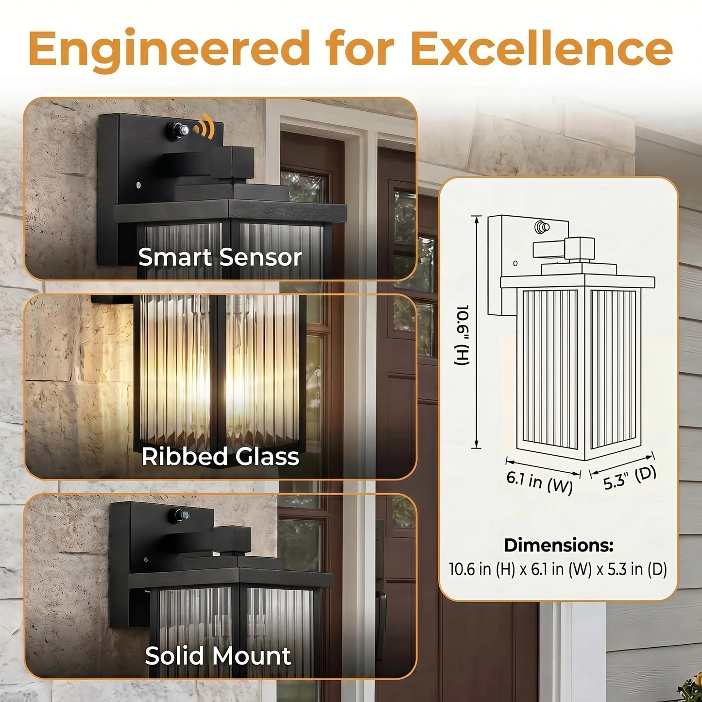 hameso Dusk to Dawn Porch Light, Outdoor Wall Light, All-Metal Frame