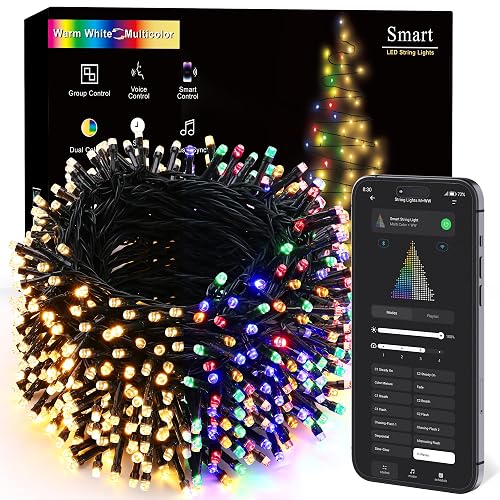 BrizLabs Color Changing Christmas Lights, 262ft 800 LED Smart Christmas String Lights Work with Alexa & Google Home, Warm White & Multicolor WiFi Xmas