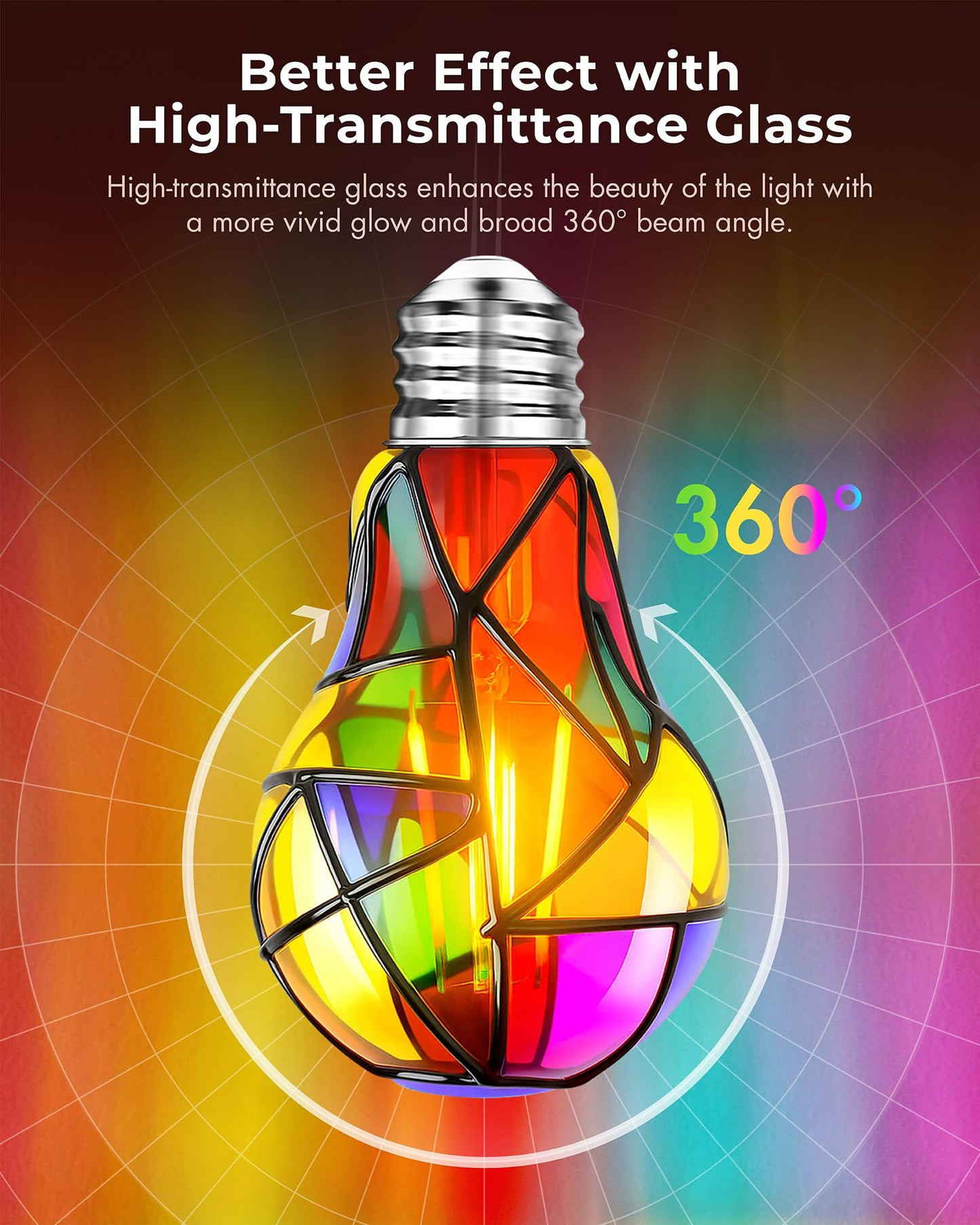 Eternyx Dimmable LED Stained Glass Light Bulb, Hand-Painted for Home Decor