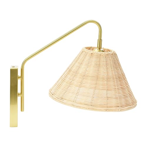 Creative Co-Op Rattan and Metal Wall Sconce, Brushed Brass