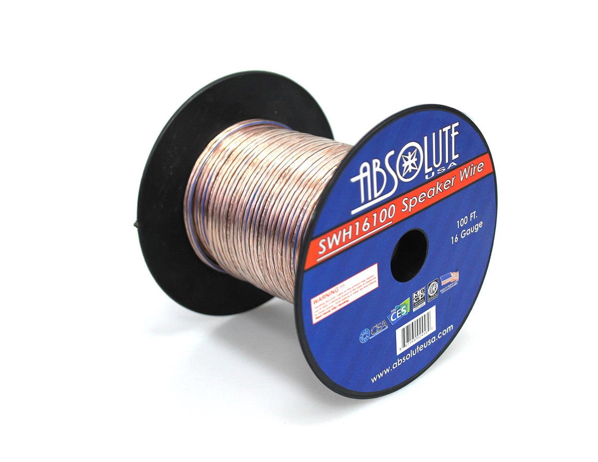 Absolute USA SWH16100 16 Gauge Car Home Audio Speaker Wire Cable Spool 100'