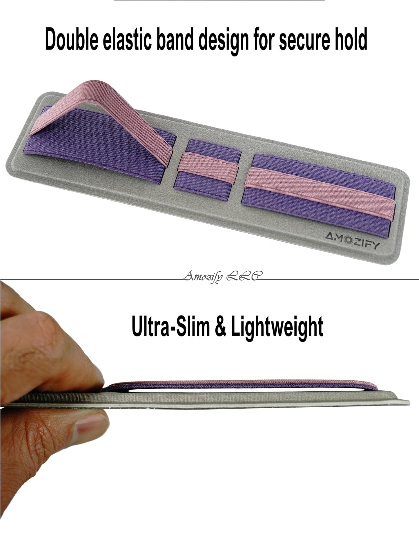 AMOZIFY® Space-Efficient Anti-Slip Organizer, Mouse Holder for Laptop Stick On, 3-Slot Band Laptop Pocket Adhesive | Hard Drive Holder (Purple-Pink)