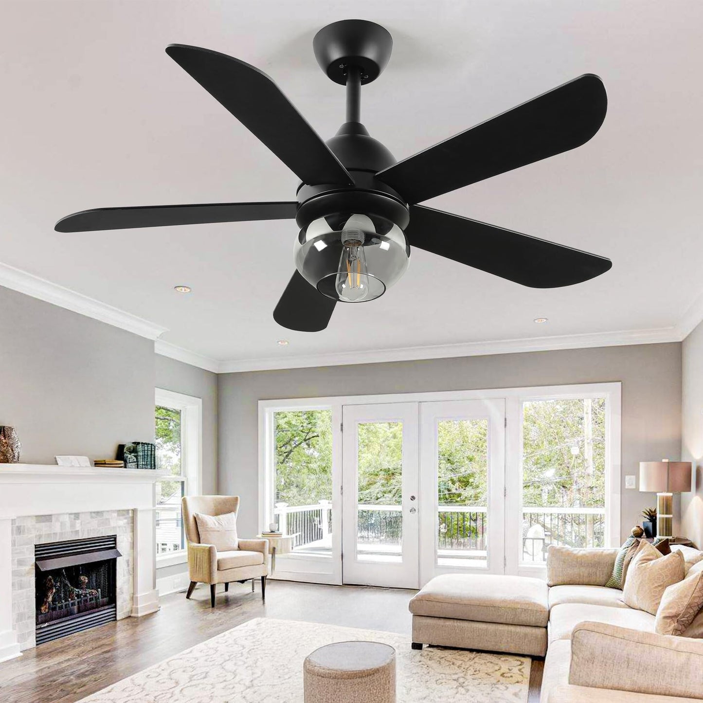 YITAHOME Ceiling Fans with Lights, Unique Designs for Glass Lampshade and Fan Blades, 52 Inch Modern Ceiling Fan, 6 Speeds, Reversible Quiet DC Motor