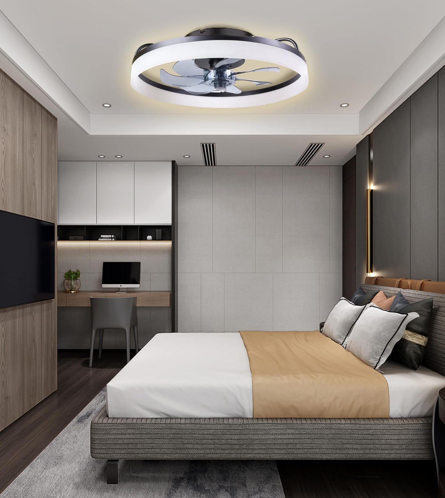 FancyMay Ceiling Fans with Lights and Remote, 20'' Low Profile Ceiling Fan, 3000-6000K Dimmable Modern Flush Mount LED Fan Light, 6 Wind Speeds