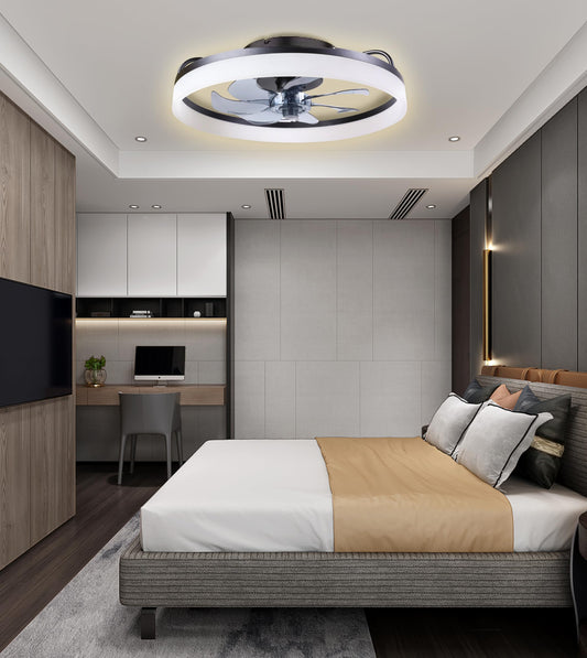 FancyMay Ceiling Fans with Lights and Remote, 20'' Low Profile Ceiling Fan, 3000-6000K Dimmable Modern Flush Mount LED Fan Light, 6 Wind Speeds