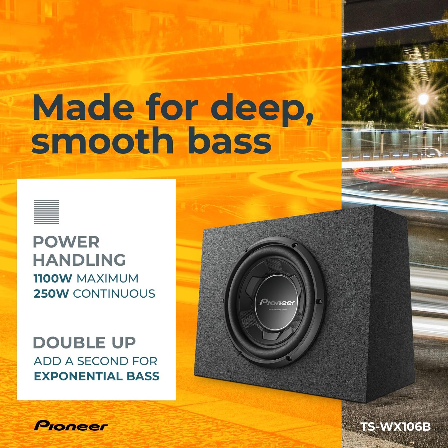 Pioneer TS-WX106B 10” Speakers - 1100W Max, Pre-Loaded, Easy Installation, Enclosure Included