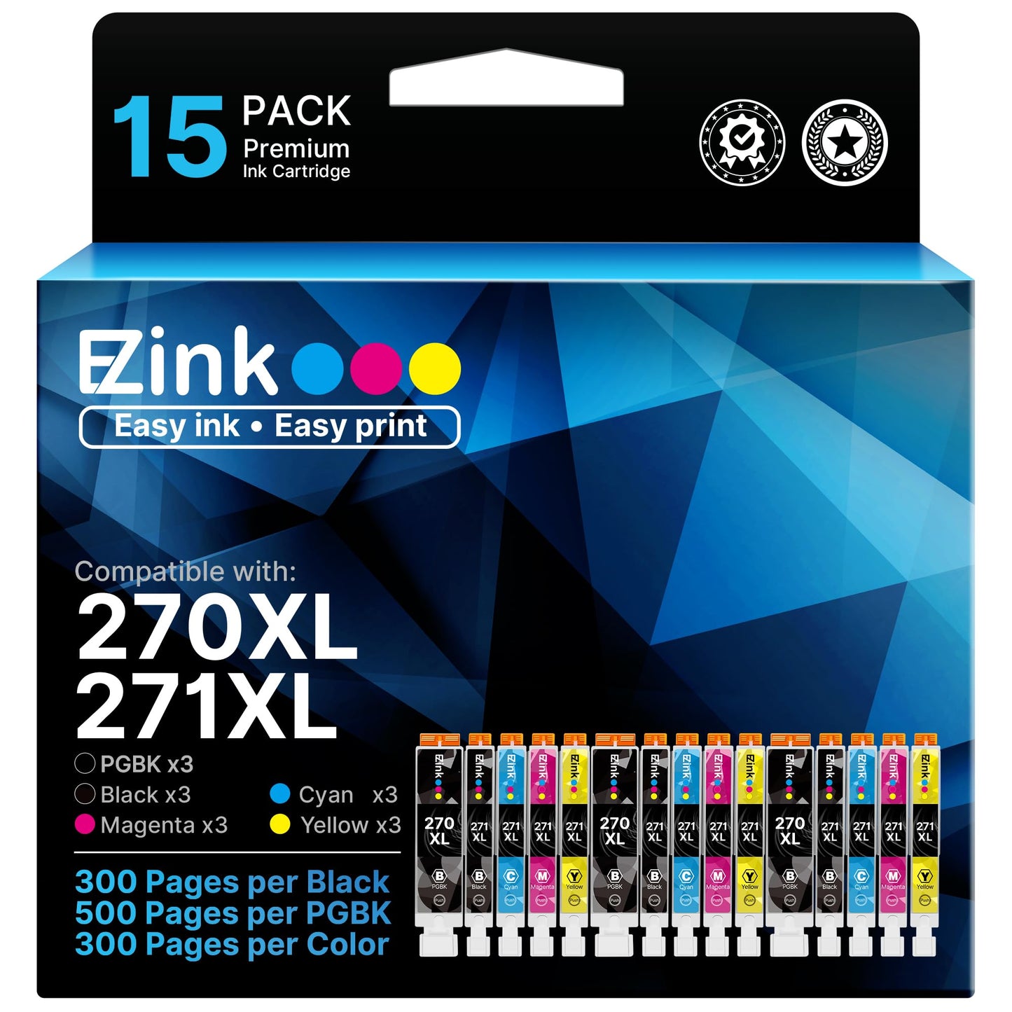 E-Z Ink Compatible for Canon PGI-270XL CLI-271XL 270XL 271XL Ink ,15 Pack