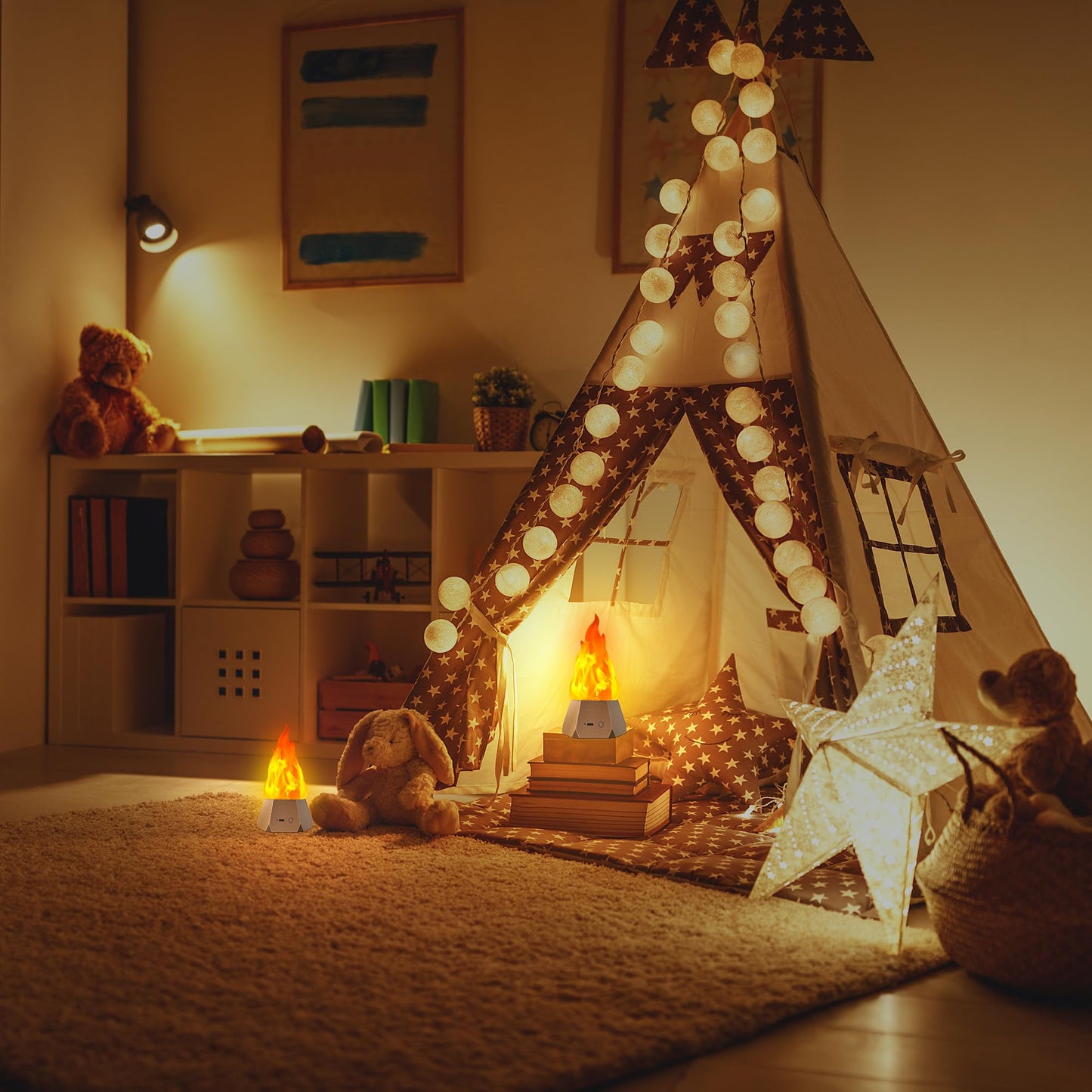 Ollcuz Night Lights, Multi-Purpose Fake Fire Lamp, USB Rechargeable Flickering Flame, 3-Mode LED Flame Light for Kids Children Bedroom Party Bar