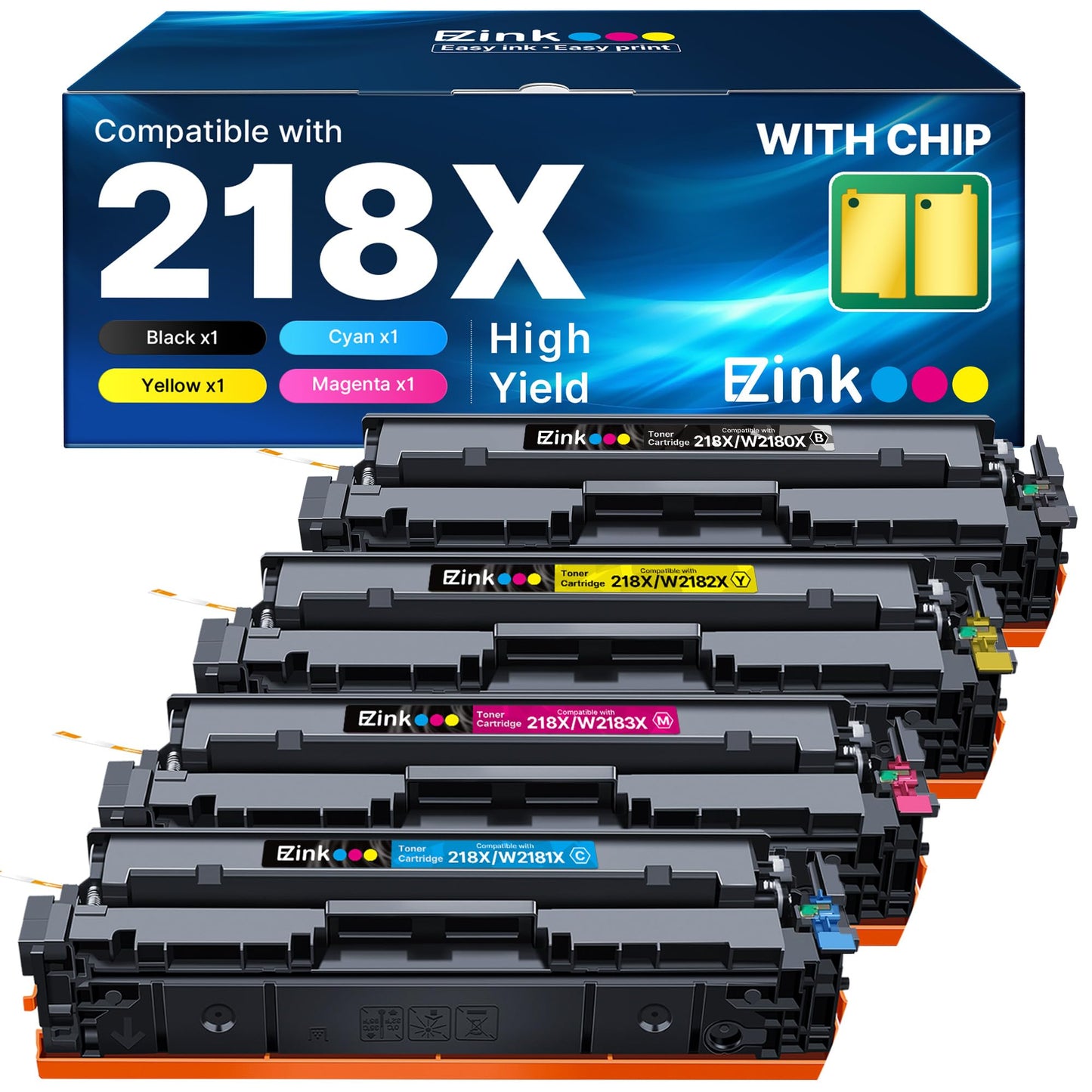 E-Z Ink 218X with Chip Compatible for HP 218X Toner Cartridges 4 Pack 218A Toner for HP Color LaserJet pro MFP 3301fdw Toner 3301cdw 3201dw 3301sdw