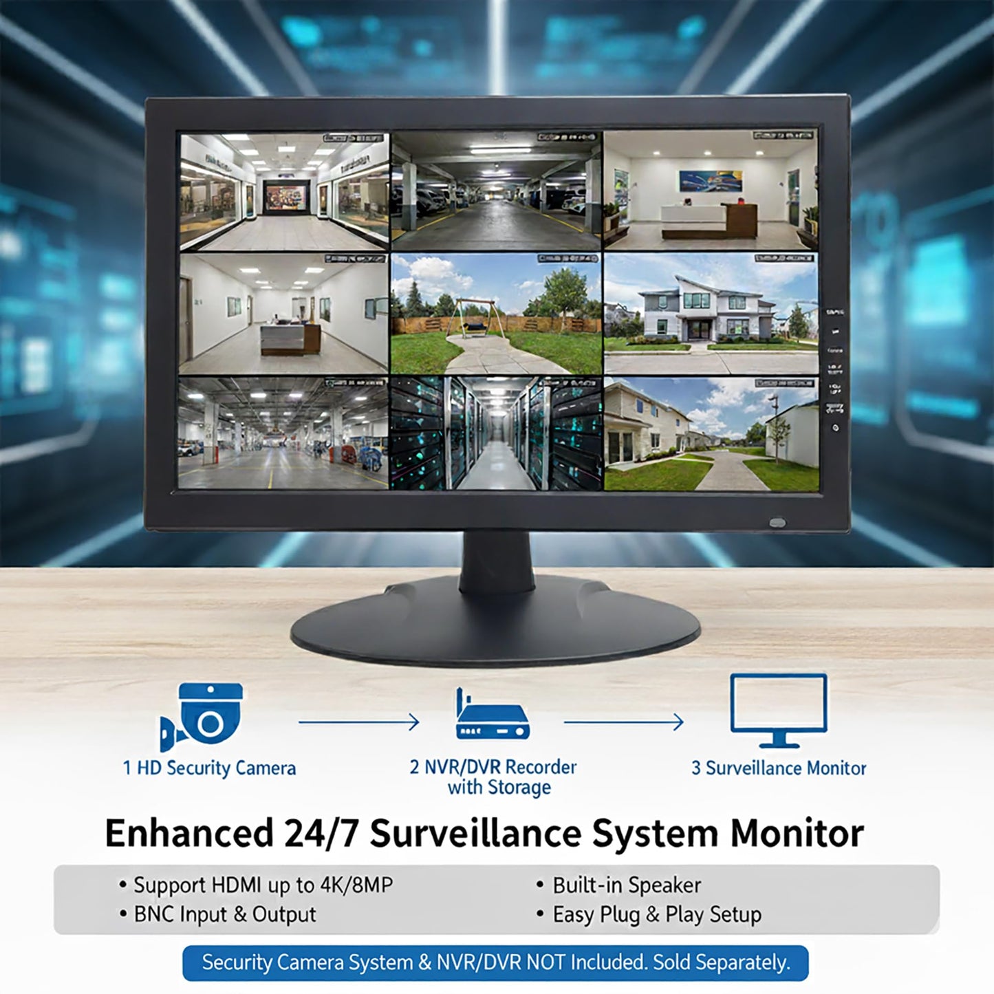 1st Pick Video Inc. 1stPV Precision 18.5" Professional CCTV Security Monitor - Native 1080p Display, Accepts 4K/8MP HDMI Input (Downscaled)