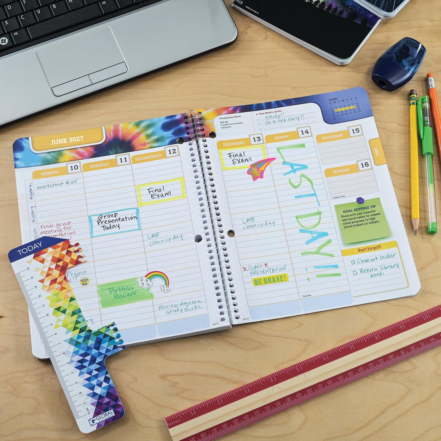 Global Datebooks 2026-2027 Middle & High School Student Planner 7" x 9" - Dated Weekly & Monthly Academic Planner w/Ruler/Bookmark & Stickers, Ideal