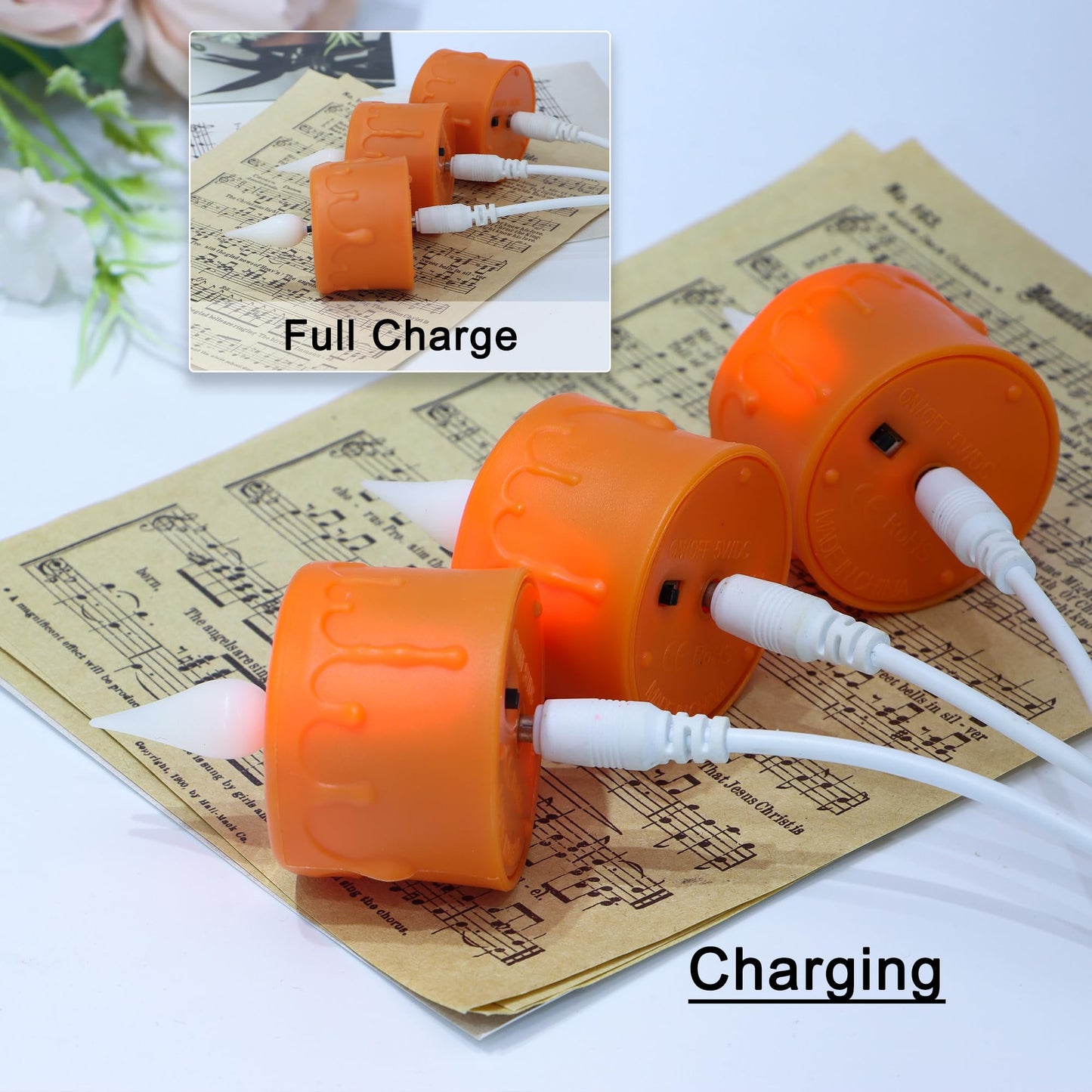 FREEPOWER Orange Halloween Candles,Rechargeable Flameless Candles with Remote Timer, Soft 3D Wick LED Tealights Candle, Rechargeable Candles