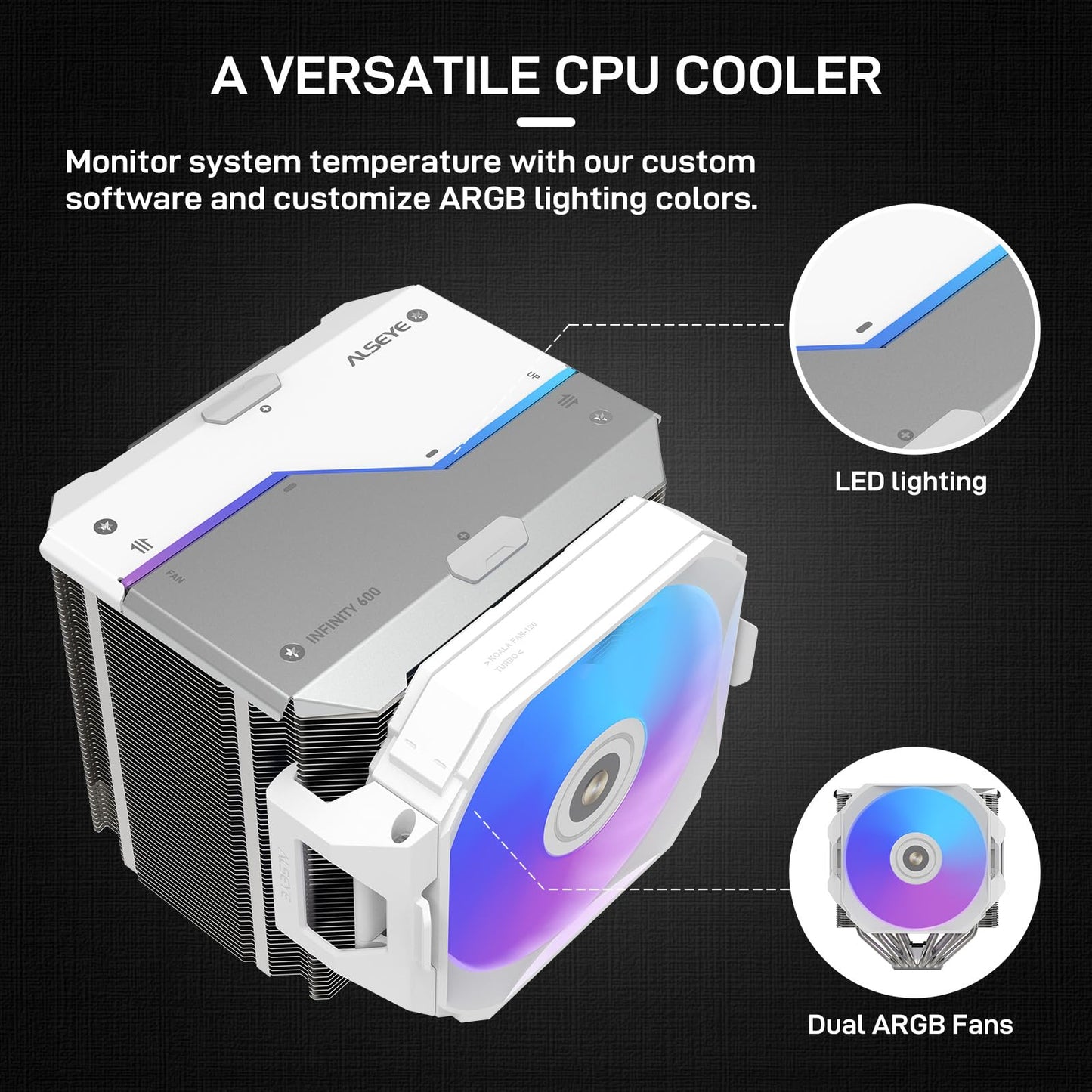 ALSEYE i600 Dual Tower CPU Air Cooler 260W TDP 6 Heat Pipes ARGB Lighting Sync Compatible with Intel LGA 115X/1200/1700/1851 & AMD AM4/AM5 Dual Silent