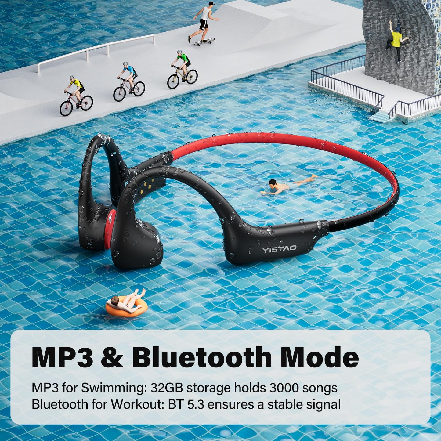 Yistao Bone Conduction Headphones, Open Ear Headphones Wireless Earphones, 32GB MP3, 8 Hours Playtime, Bluetooth 5.3, IP68 Waterproof Earphones…