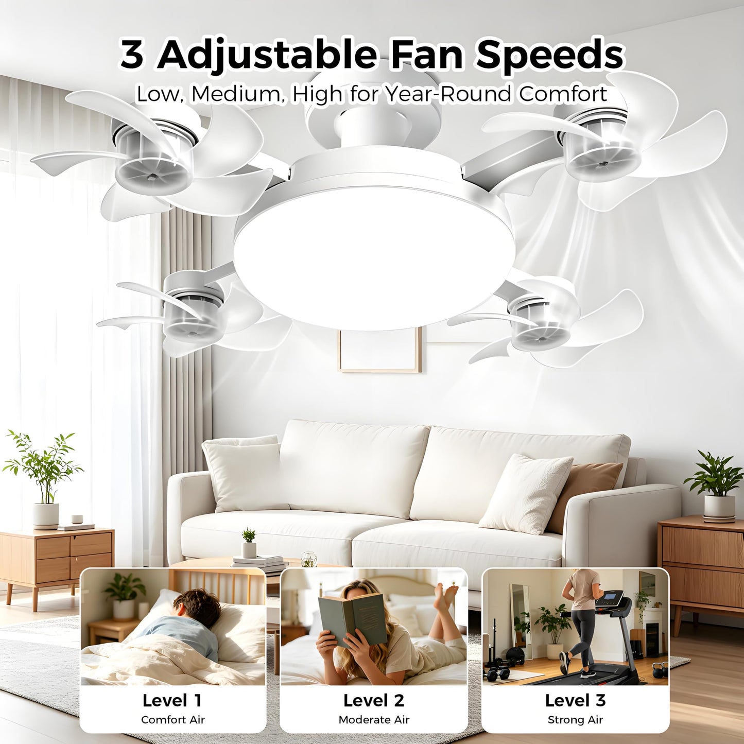 Ceiling Fan Light, Remote Control 3 Speeds Fan with LED Light 3 Color