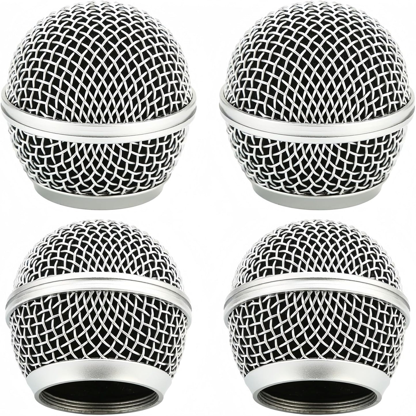 4 PCS Replacement Grilles for Shure Wired and Wireless SM58, Beta58A, SV100 Microphones, Microphone Grille Ball with Inner Foam, Steel Mesh Microphone
