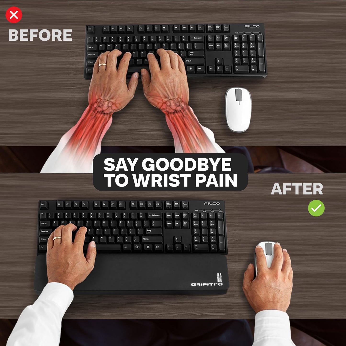 GRIFITI Fat Wrist Pad 14 X 4 X 0.75 Inch Computer Keyboard Rest Support for Tenkeyless Ergonomic Gaming Wrists Rests Pads - Desk Keyboards Resting