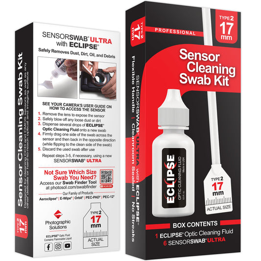 Sensor Cleaning Swab Kit - Eclipse Optic Cleaning Solution (0.5oz/15ml) + Type-2 Sensor Swab Ultra 17mm (Pack of 6) - for APS-C CMOS and CCD Sensors
