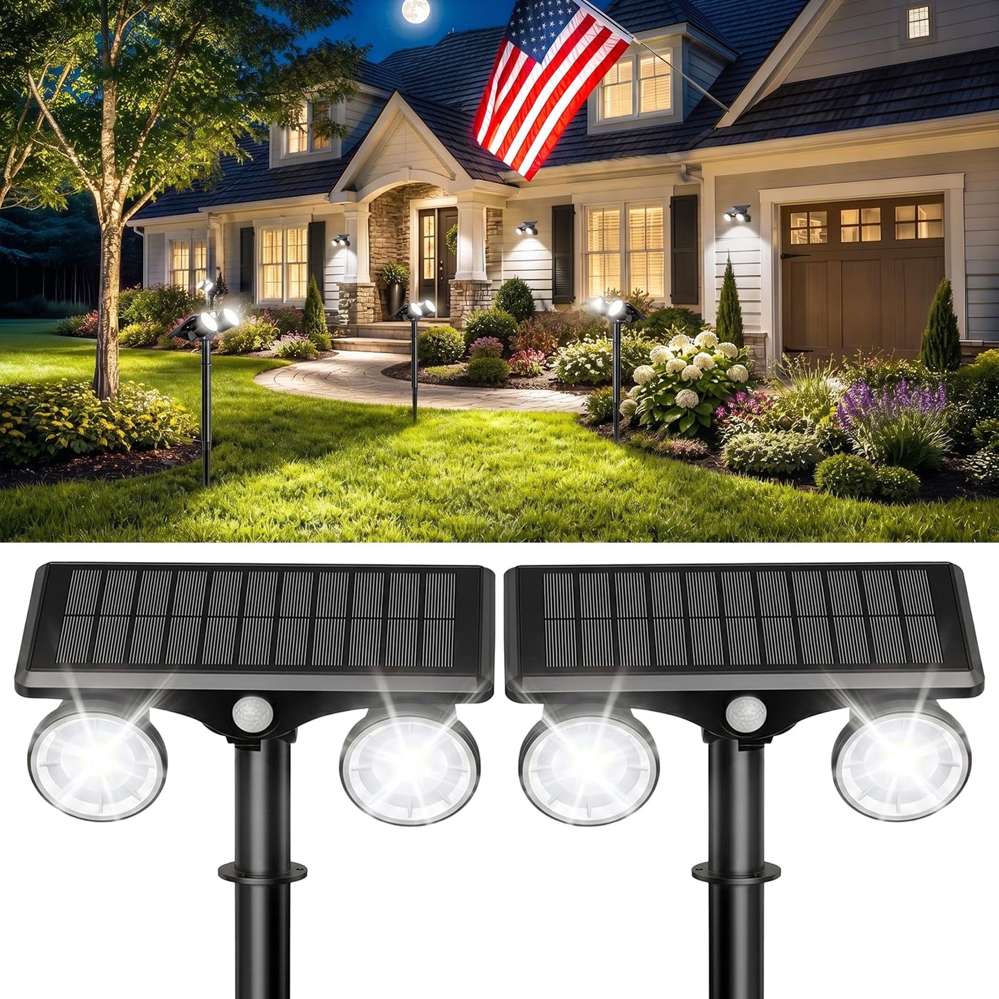 POOWUUDT Solar Spot Lights Outdoor Waterproof 2Pack,Solar Uplights Motion Sensor Landscape Lighting for Outside Yard Garden Pathway,Solar Tree