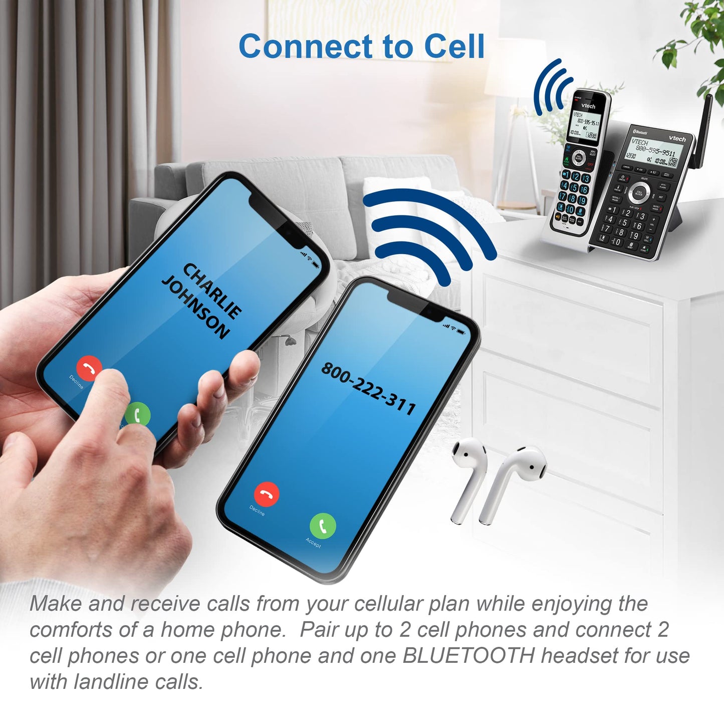 VTech VS306-3 DECT 6.0 3 Handsets Cordless Home Phone with Bluetooth, Answering System, Smart Call Blocker, Caller ID Announce, Backlit Display