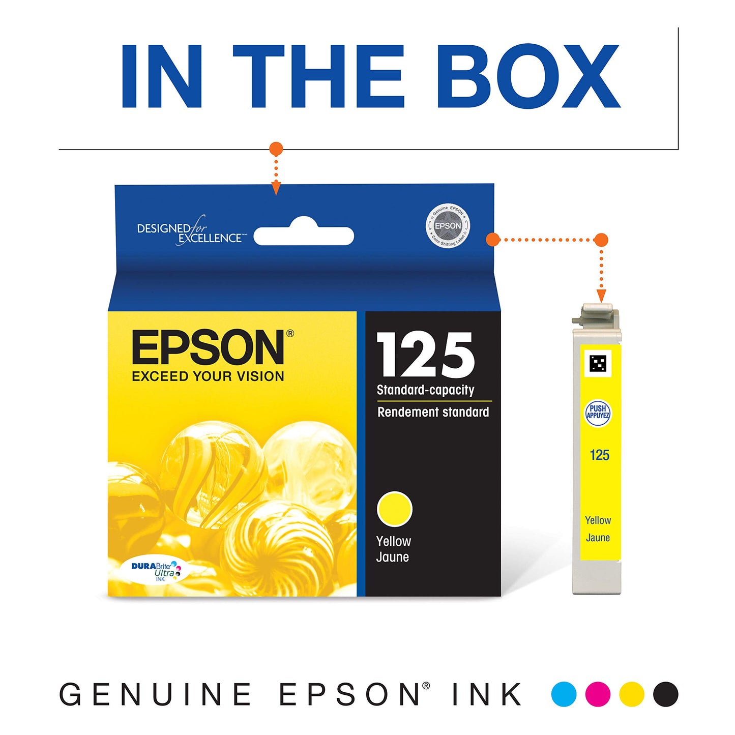 EPSON 125 DURABrite Ultra Ink Standard Capacity Yellow Cartridge (T125420) Works with Stylus NX-125, 127, 130, 230, 420, 530, 625, WorkForce WF-320