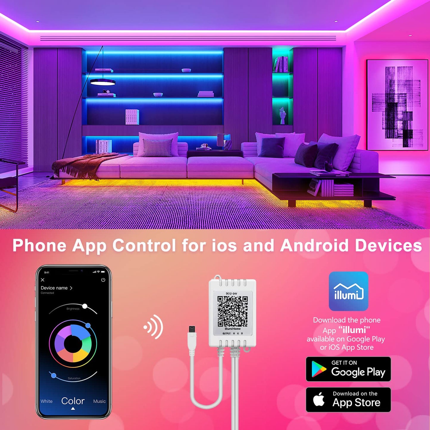 Nexillumi Led Lights for Bedroom 100ft Music Sync Color Changing Led Strip Lights Smart with Remote and App Control Built-in Mic for Party Home Room