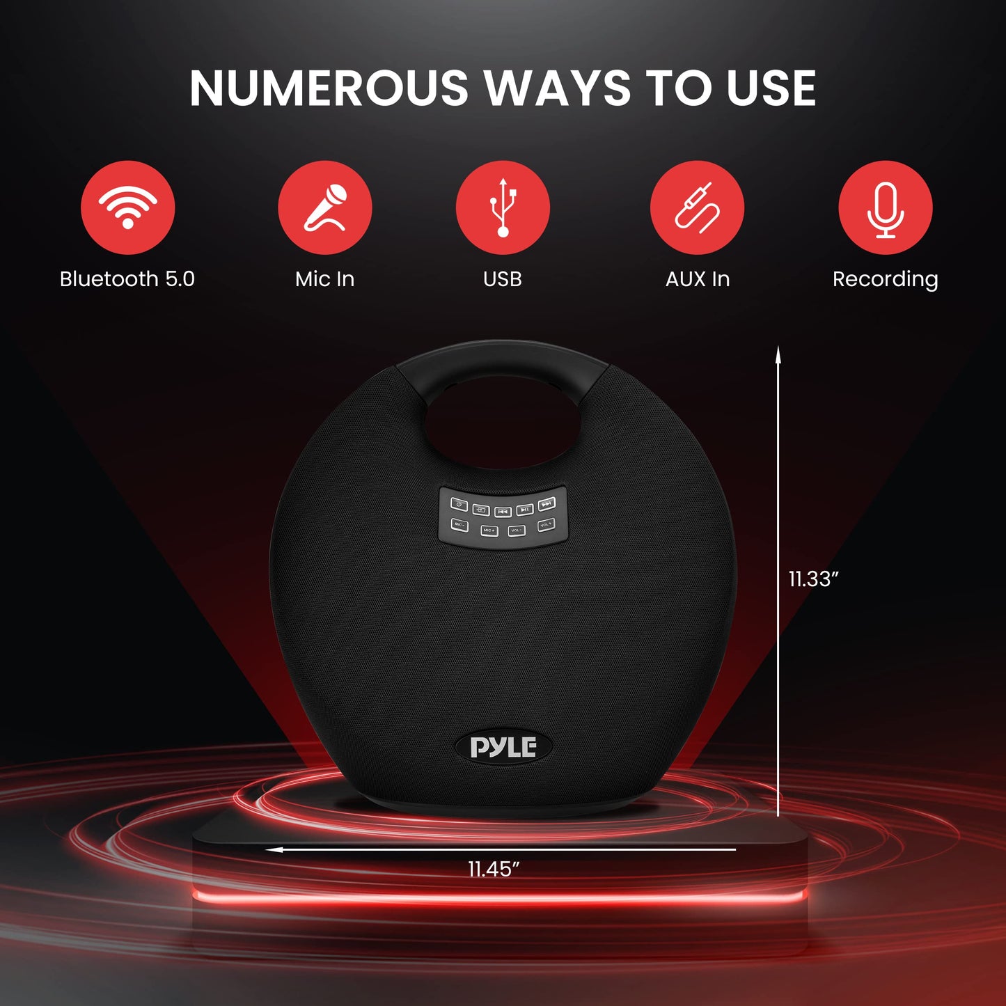 Pyle Portable Waterproof Bluetooth Speaker - 280 Watt Max Output Power, Wireless Music Streaming, Rechargeable Battery, MP3/WMA/FLAC Digital Audio