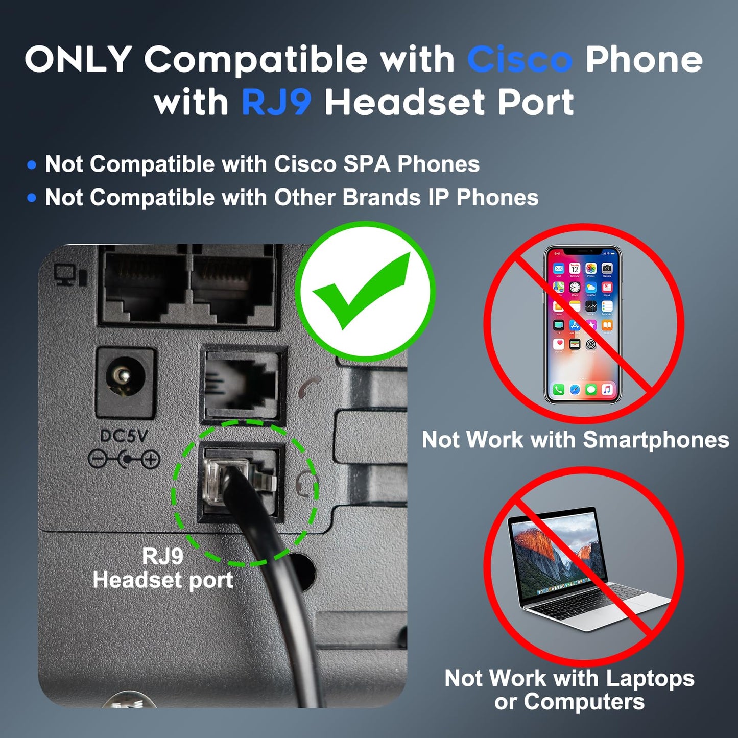 MKJ Telehone Headset for Cisco IP Phone, Wired Headphone with Microphone Noise Cancelling, Office Phone Headset with RJ9 Jack for Cisco CP-7821 7841