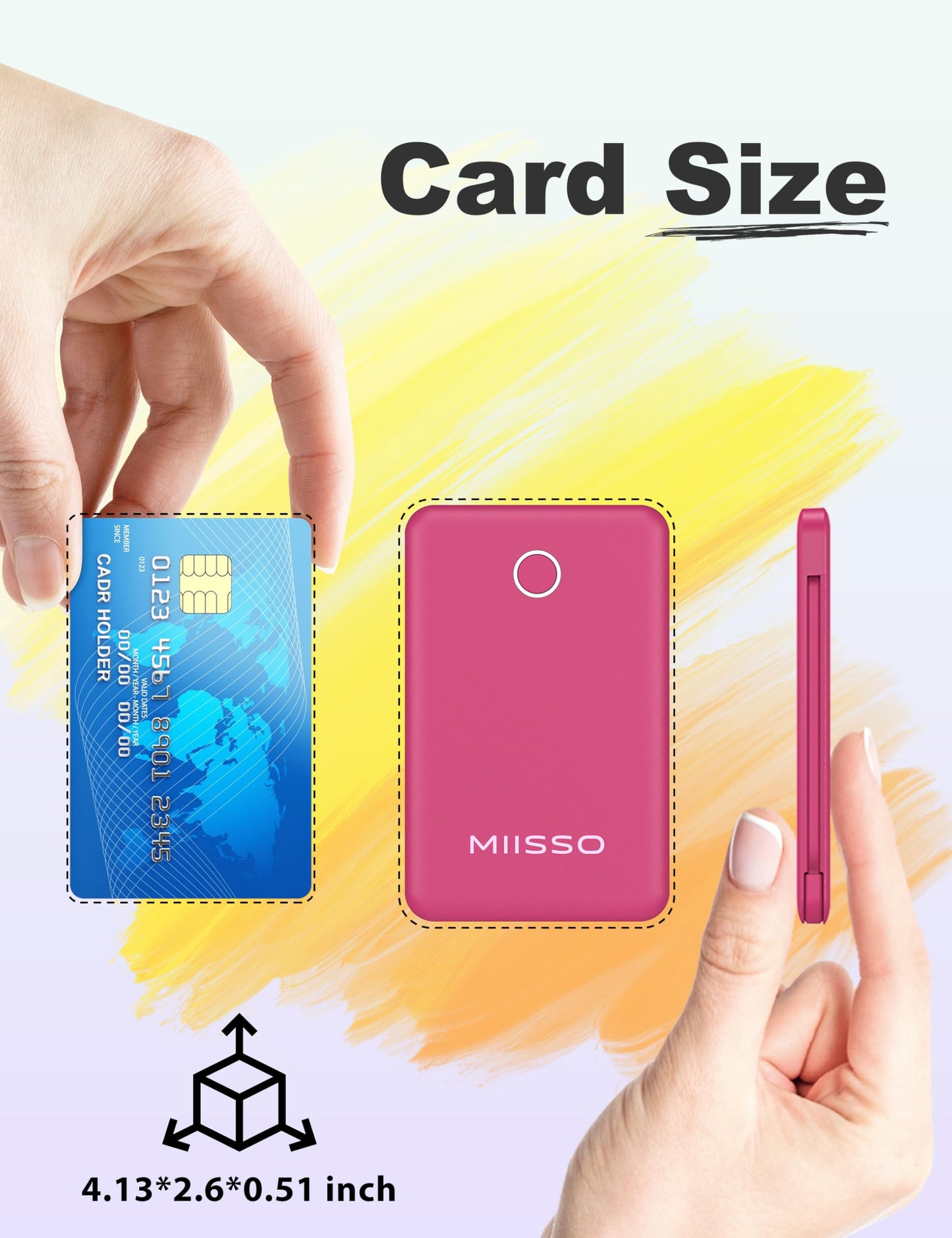 miisso 6000mah Ultra Slim Built in Cables Power Bank, Card Size Built in USB C Cords Battery Pack Portable Charger for Phones, 3 Output External