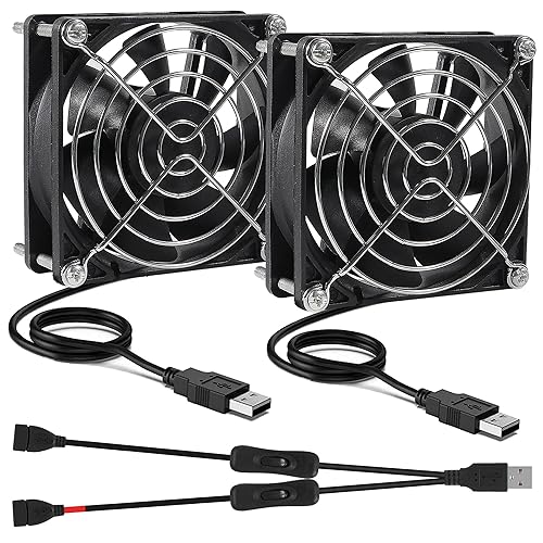 ALAMSCN 2pcs Quiet 80mm USB Fan 5V 8025 80x25mm Portable Cooling Fan with ON/Off Switch for PC Computer Case Receiver DVR PlayStation TV Box CPU