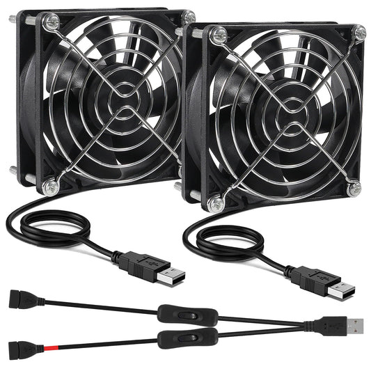 ALAMSCN 2pcs Quiet 80mm USB Fan 5V 8025 80x25mm Portable Cooling Fan with ON/Off Switch for PC Computer Case Receiver DVR PlayStation TV Box CPU