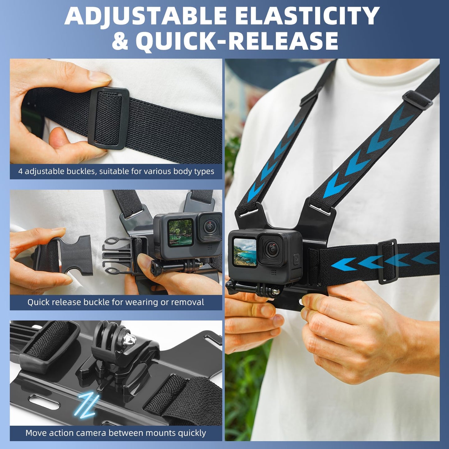 Flymile Chest Harness Mount Kit for GoPro, Head Strap Body Mount & Suction Cup Holder for iPhone, for Insta360 X5/X4, for DJI Osmo Action 5/Pocket