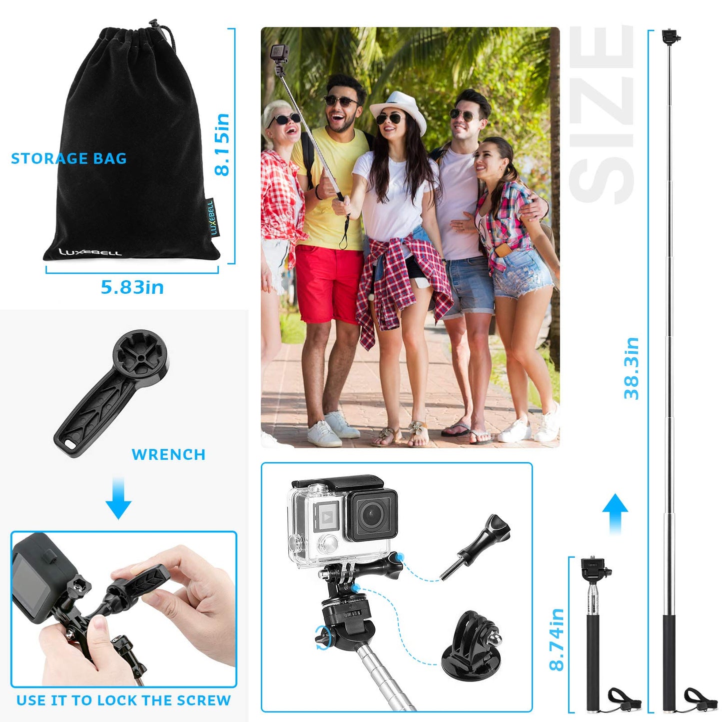 Luxebell Action Camera Accessory Kit for GoPro Hero Black Silver 13 12 11 10 9 8 7 6 5 4 Session Max Akaso Xiaomi Accessories Tripod Head Chest Bike