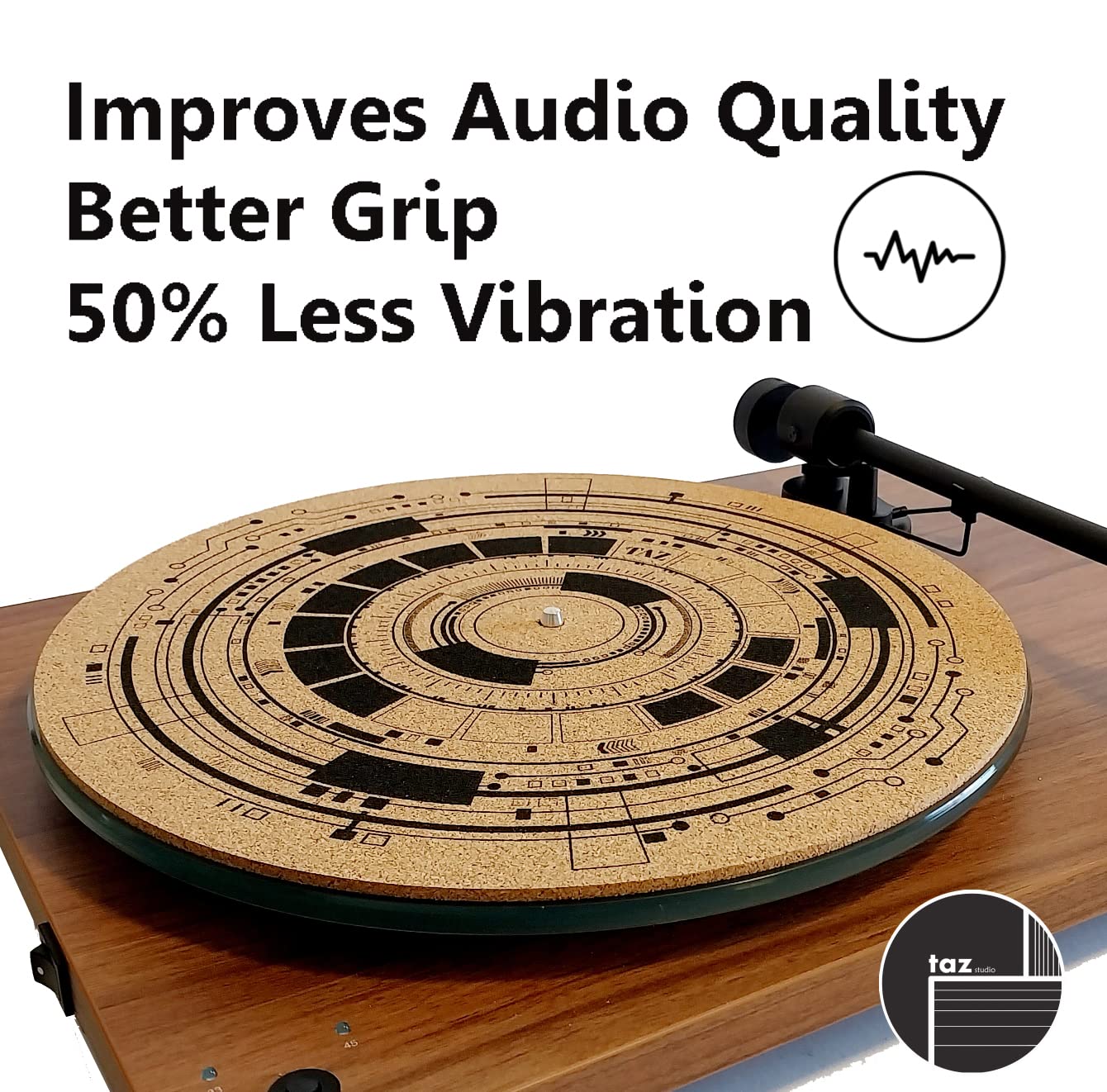 TazStudio Premium slipmat - Cork Turntable Mat [4mm Thick] for Better Sound Support on Vinyl LP Record Player - Cork mat Original Geometric Design