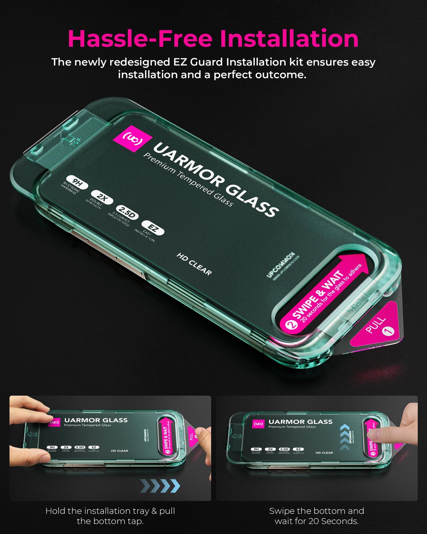 Upcommon UARMOR Clear Screen Protector for iPhone 16 Pro [6.3 Inch] Double Strength 9H Tempered Glass with Easy Installation Kit, Anti-Scratch, Case