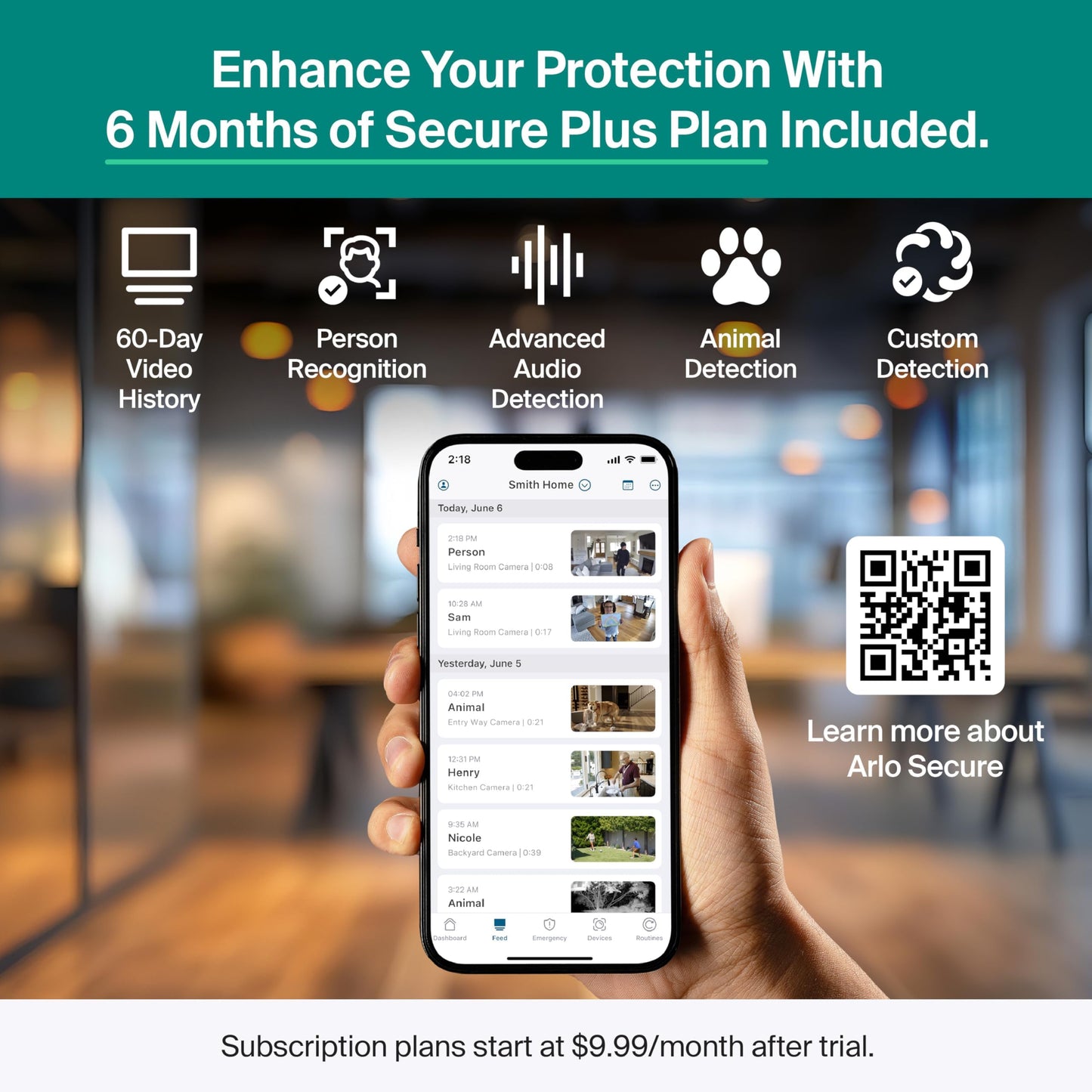 Arlo Essential Indoor Pan Tilt Security Camera 2K (2025 Release) + 6 Months of Secure Plus Plan - Wired Plug-in Power, Person Recognition, Animal