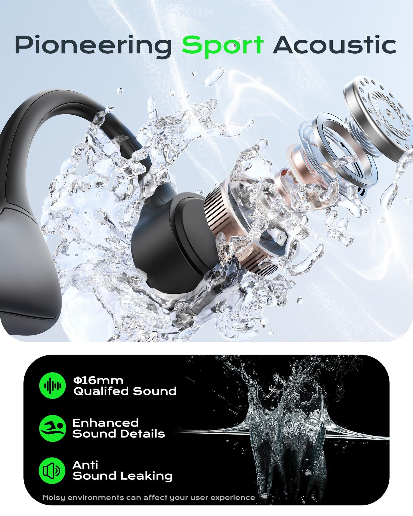 DEMICEA Open Ear Sport Headphones, Soft Silicone Wireless Bone Conduction Earphones, Powerful Bass, 10H Lasting, Multipoint Capable, Quick Charge