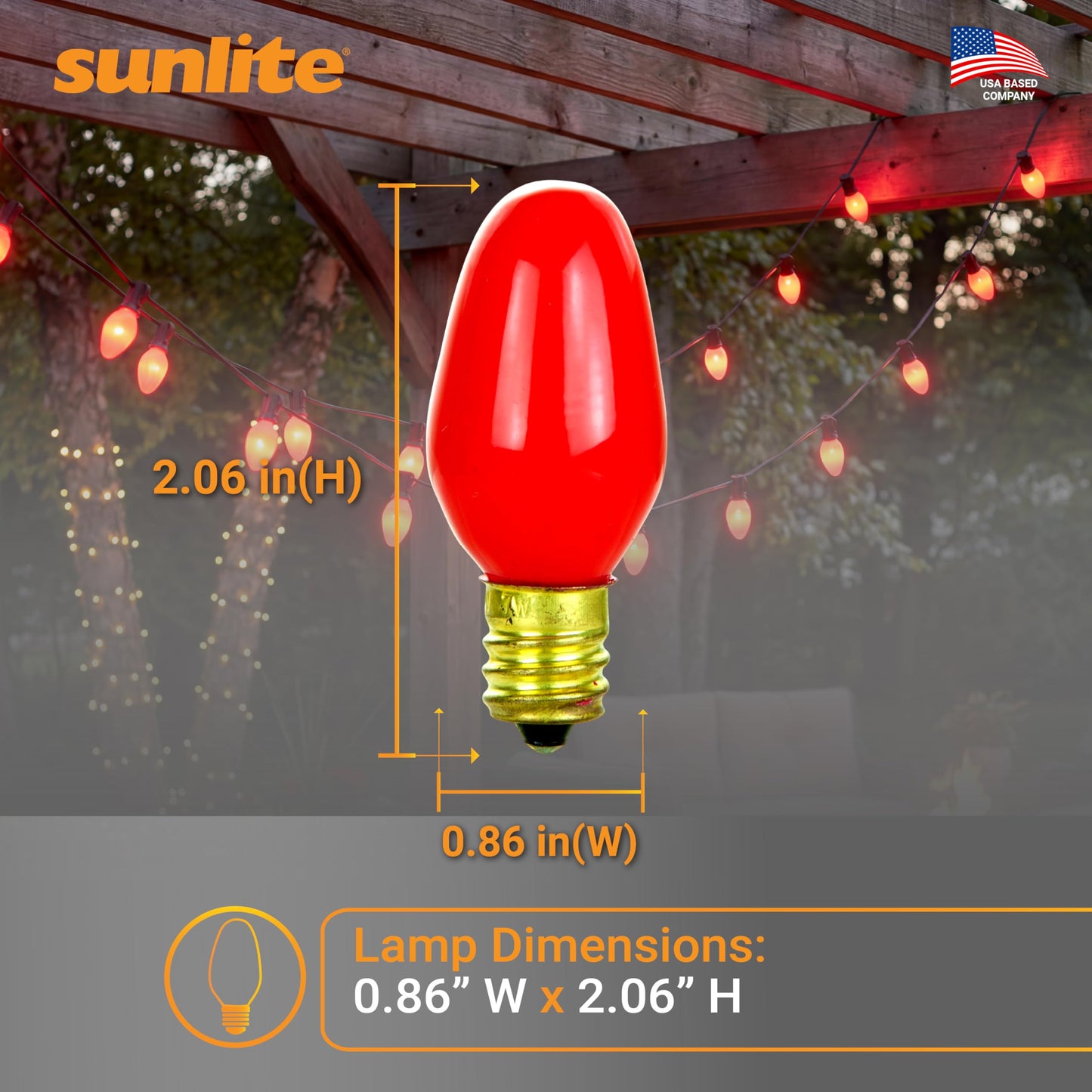 Sunlite 01058 7C7 Incandescent Bulb, 7 Watt, Candelabra E12 Base, C7 Small Night Light, Colored Bulb, Red, 12 Count
