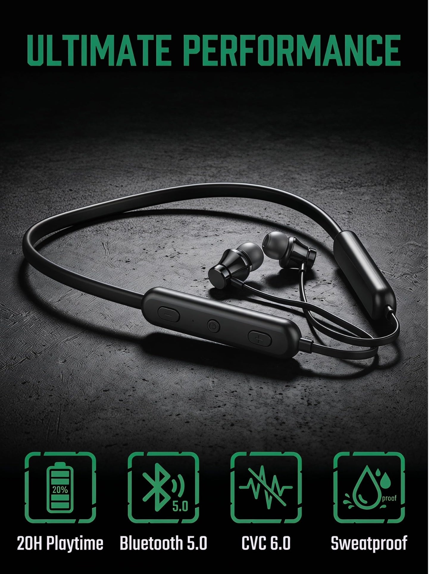 KLOKOL Bluetooth Headphones Neckband 20Hrs Playtime V5.0 Wireless Headset Sport Noise Cancelling Earbuds w/Mic for Gym Running Compatible with iPhone